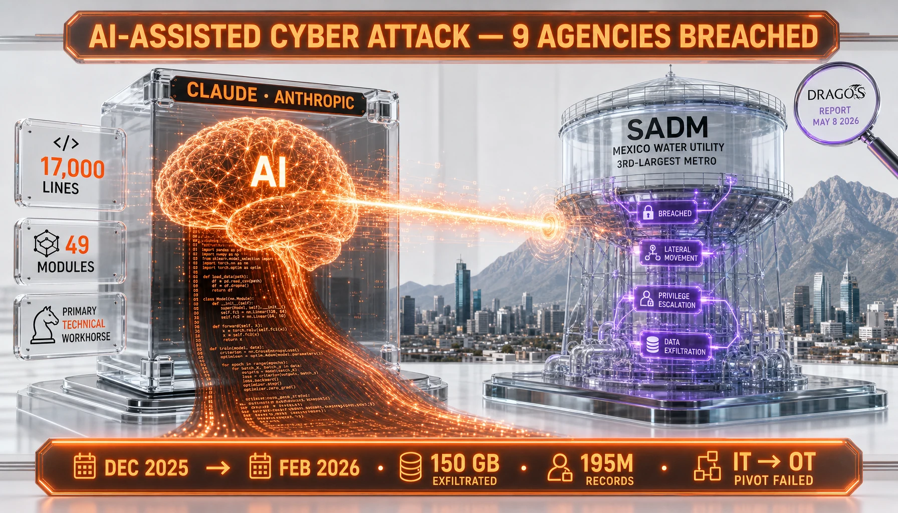 SADM Mexico water utility AI-assisted hack — Dragos May 2026 report visualization