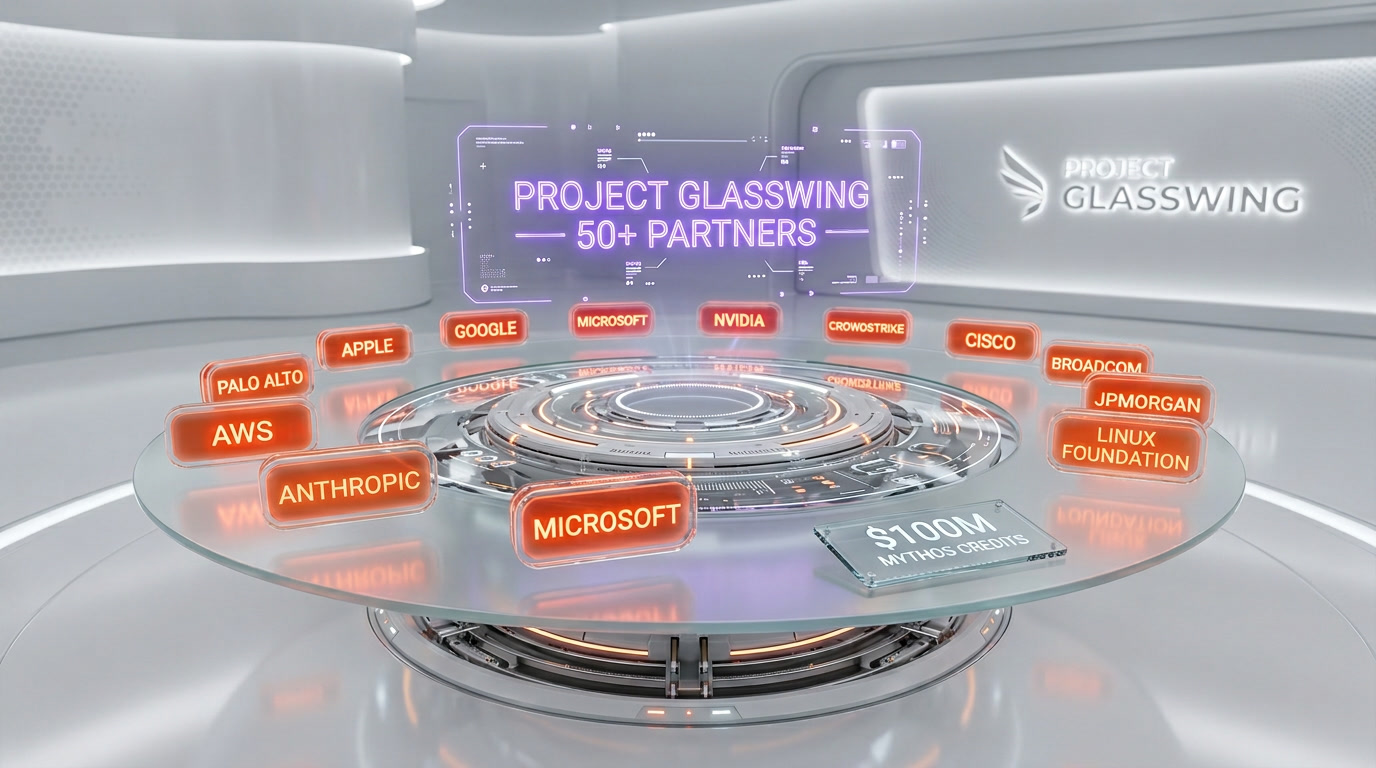 Project Glasswing launch partners — AWS, Apple, Google, Microsoft, NVIDIA, CrowdStrike, Cisco, Linux Foundation, JPMorgan, Palo Alto Networks, Broadcom