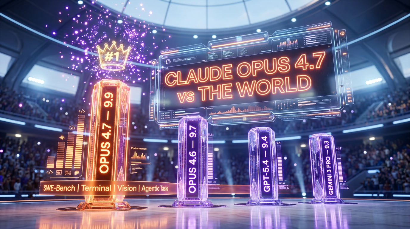 Claude Opus 4.7 benchmark comparison — CursorBench, XBOW, GitHub, Rakuten, Notion, Databricks, Harvey against Opus 4.6, GPT-5.4, Gemini 3 Pro