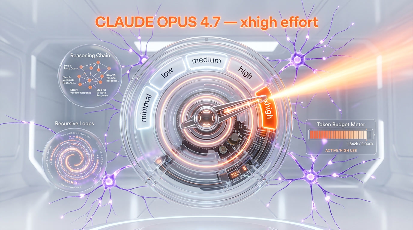 Claude Opus 4.7 new xhigh effort level — hierarchy low, medium, high, xhigh, max — now default in Claude Code