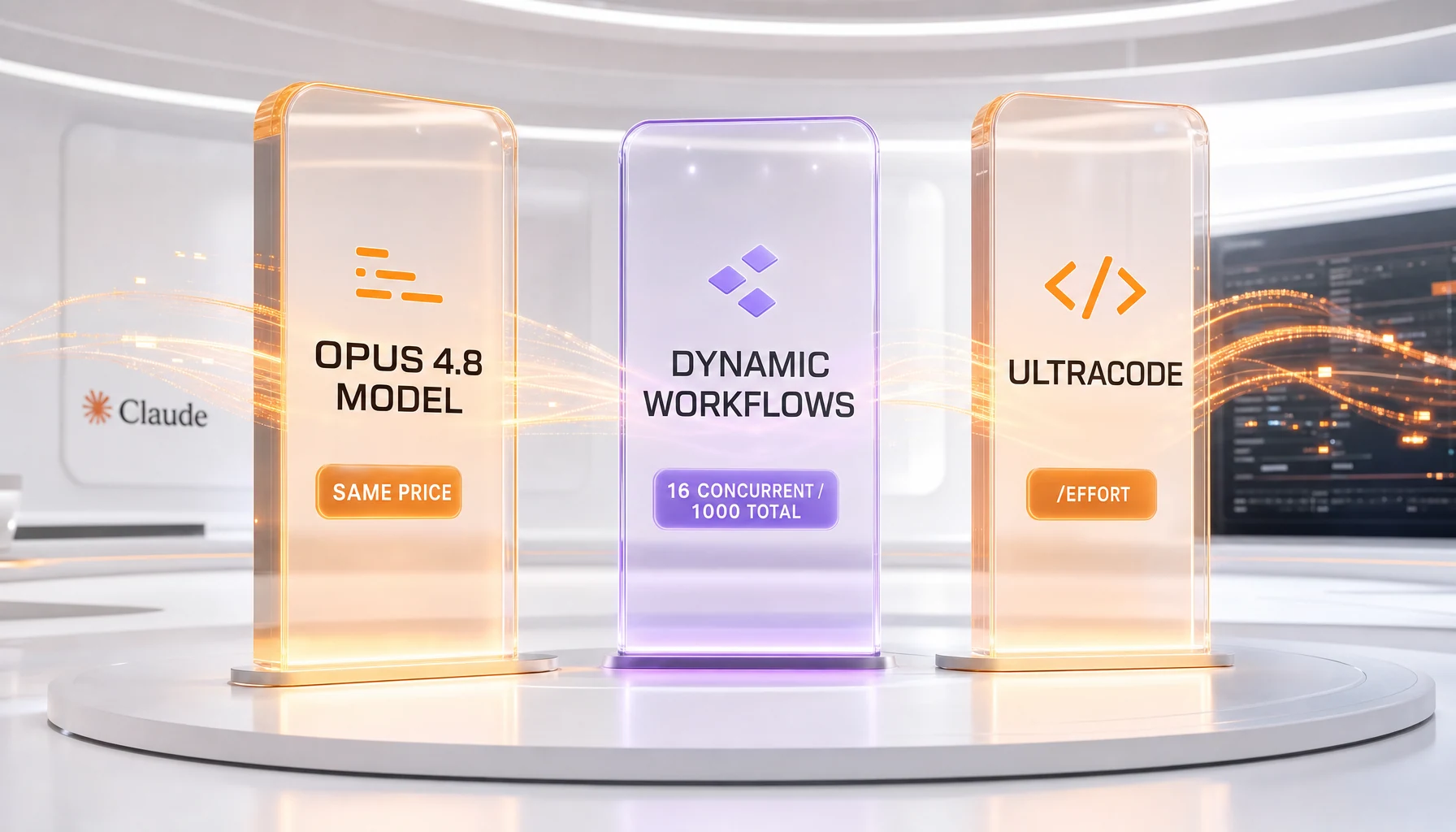 The three pillars of the Claude Opus 4.8 release: the model, dynamic workflows, and ultracode