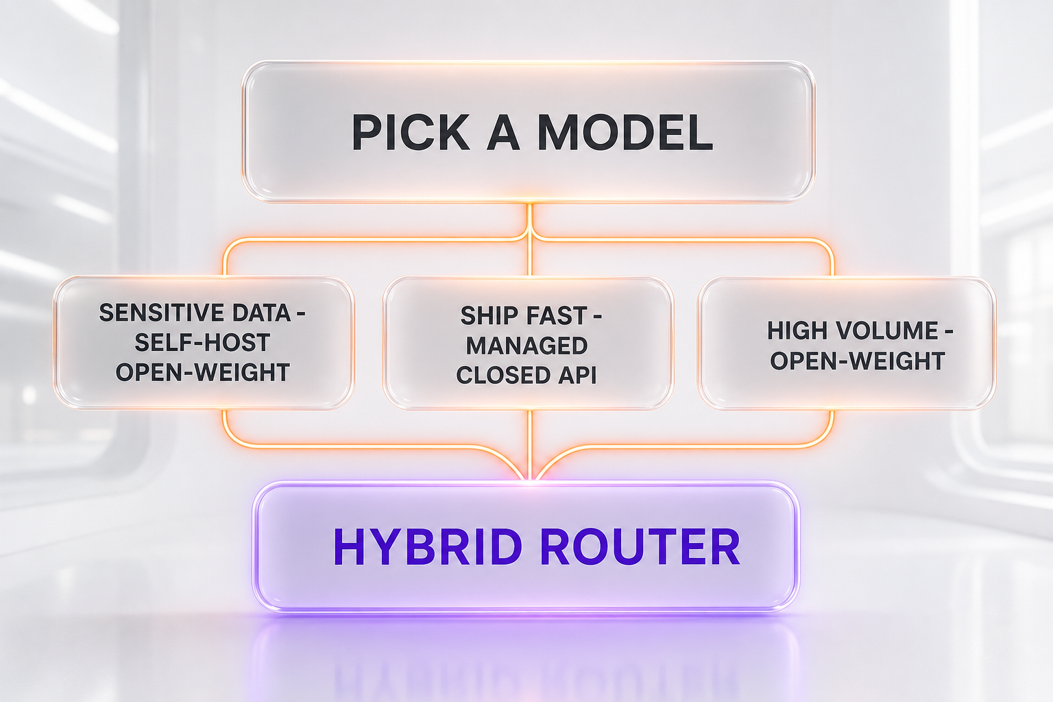 Decision flow mapping usage profiles to closed or open-weight AI models