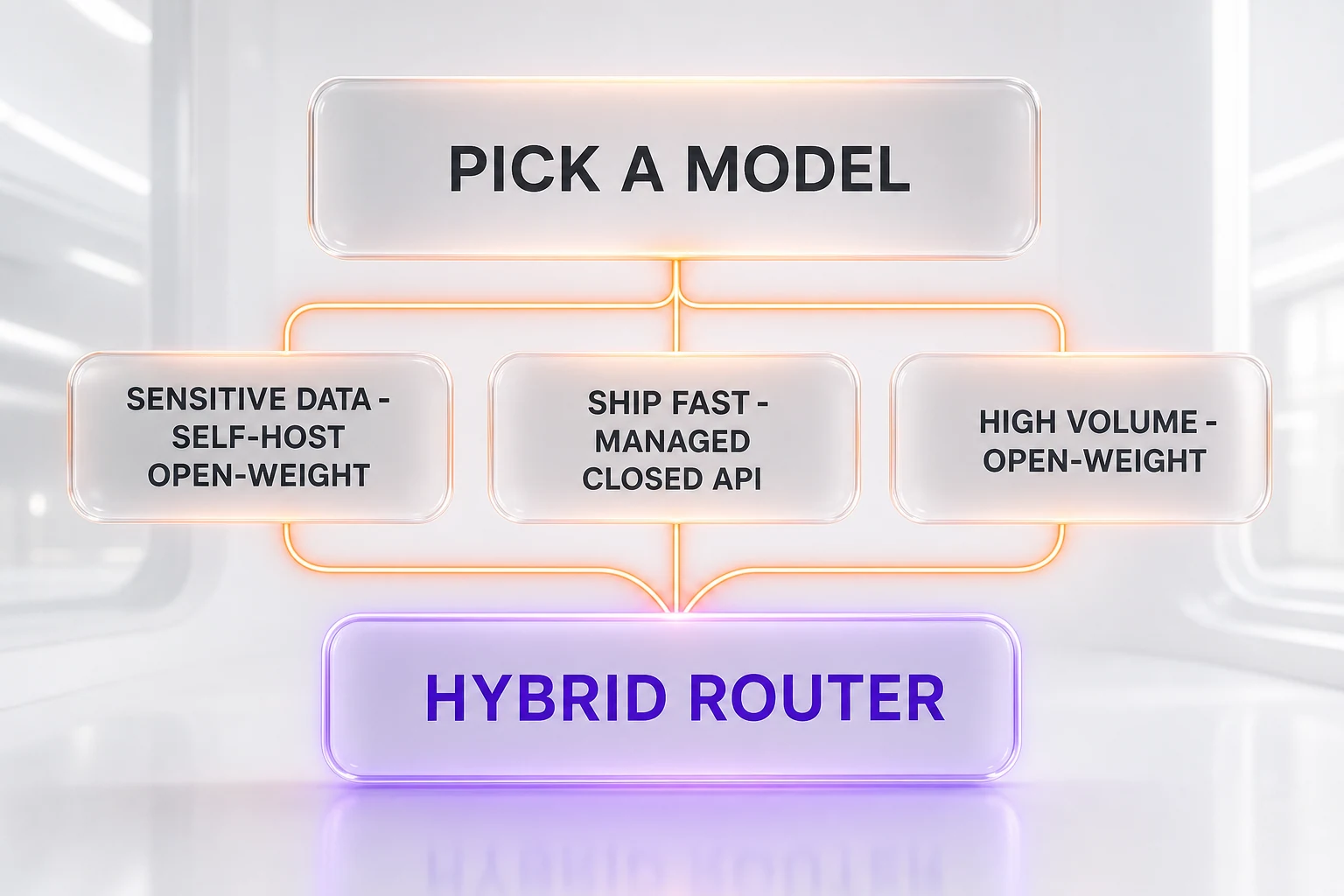 Decision flow mapping usage profiles to closed or open-weight AI models