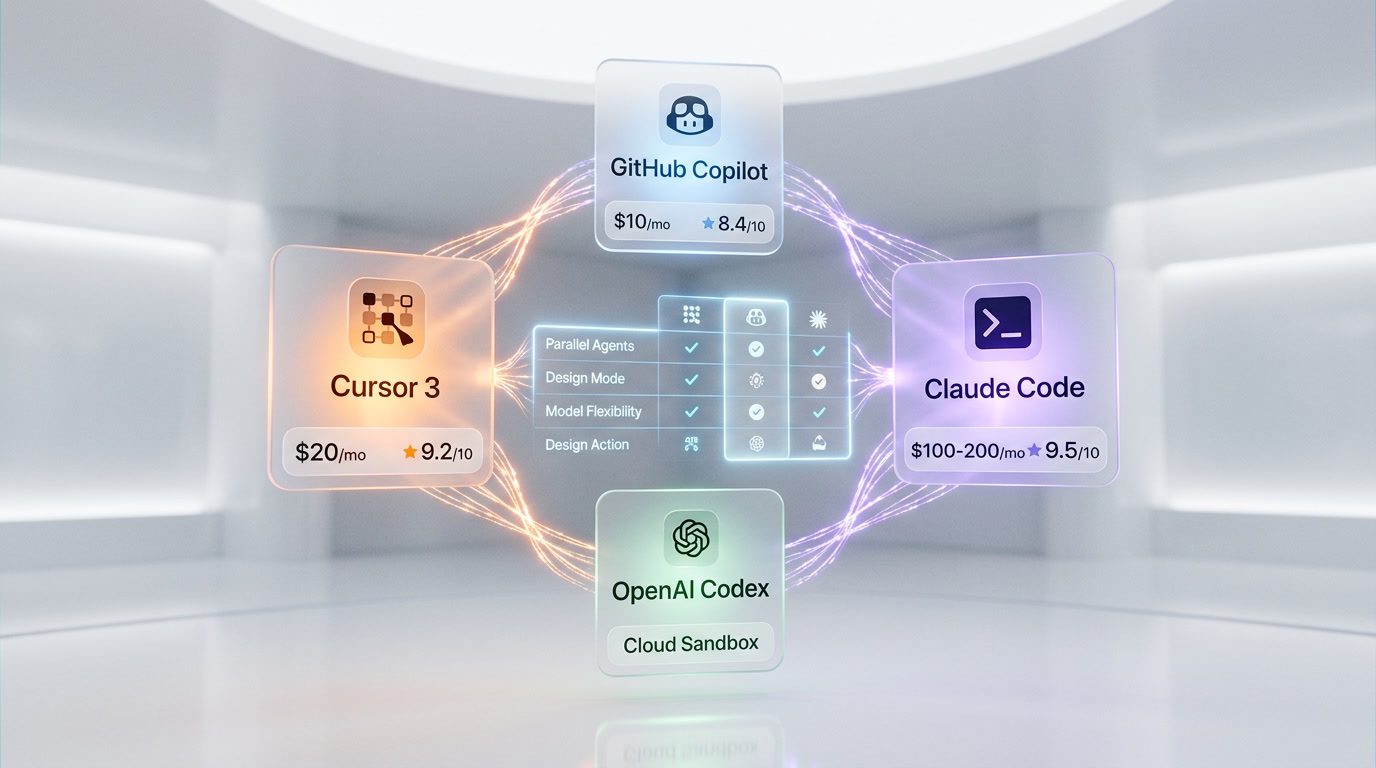 Cursor 3 vs Claude Code vs GitHub Copilot — AI IDE comparison 2026