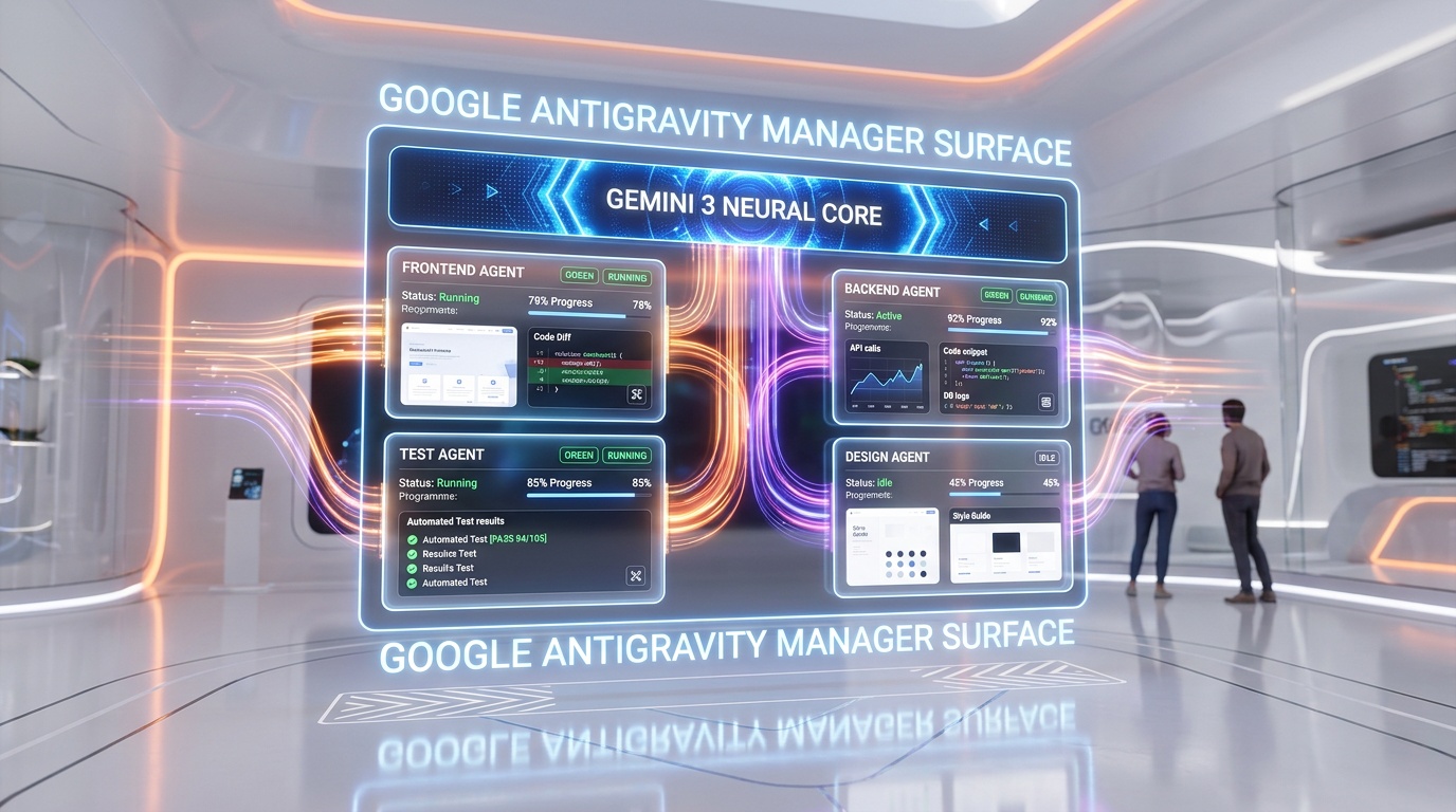 Google Antigravity Manager Surface with multiple agents working in parallel across workspaces