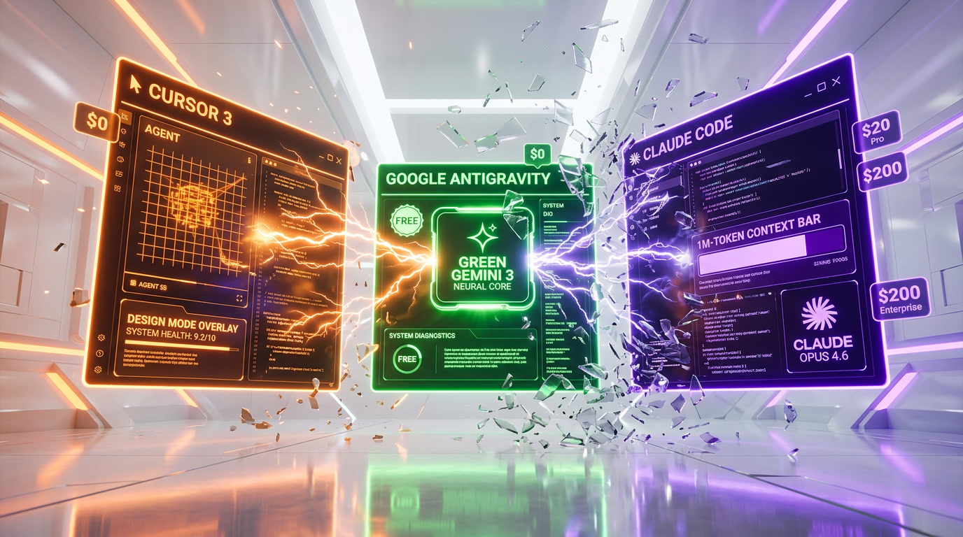 Cursor 3 vs Google Antigravity vs Claude Code comparison for AI coding dominance April 2026