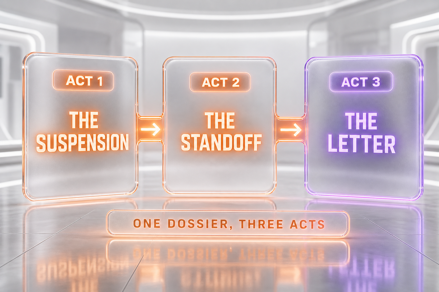 Diagram showing the three distinct acts of the Claude Fable 5 saga: the export suspension, the government-company standoff, and the cybersecurity community open letter