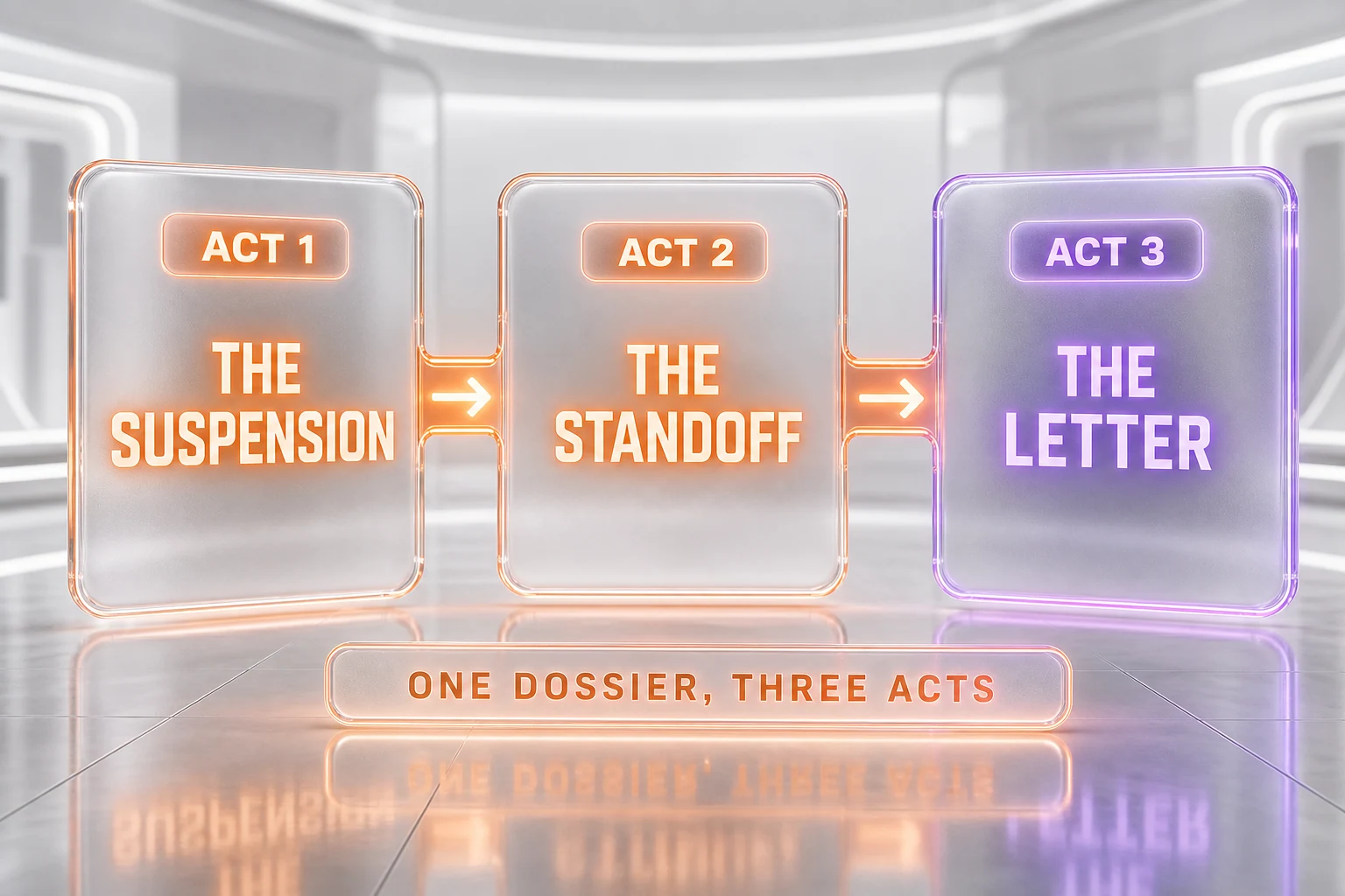 Diagram showing the three distinct acts of the Claude Fable 5 saga: the export suspension, the government-company standoff, and the cybersecurity community open letter