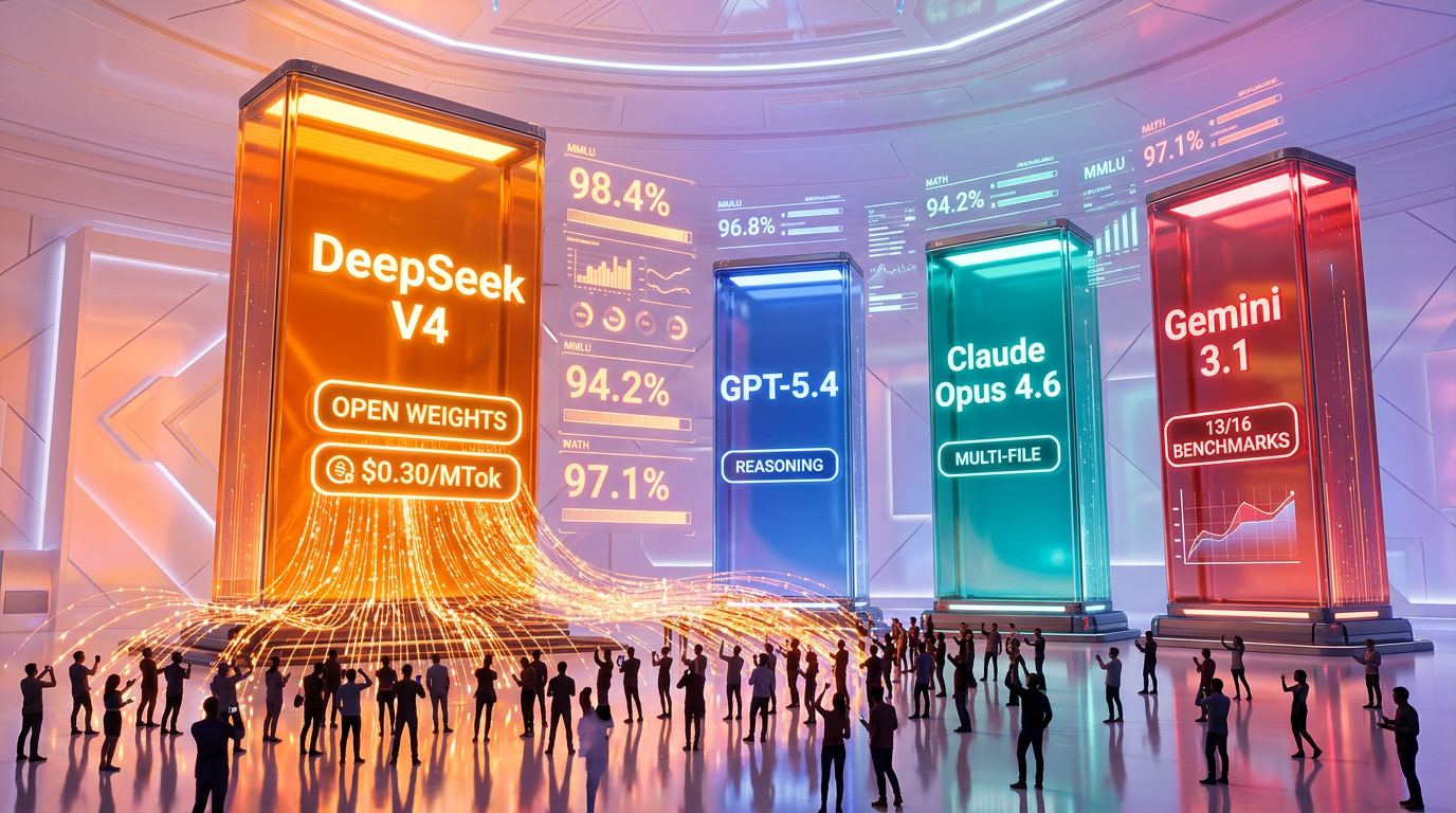 DeepSeek V4 versus GPT-5.4 Claude Opus 4.6 and Gemini 3.1 Pro competitive comparison April 2026