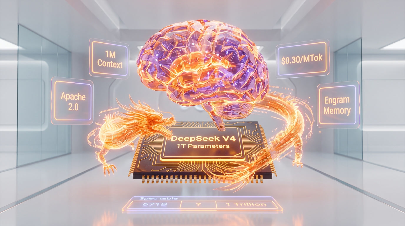 DeepSeek V4 1 trillion parameter AI model with Engram memory and open weights launching April 2026