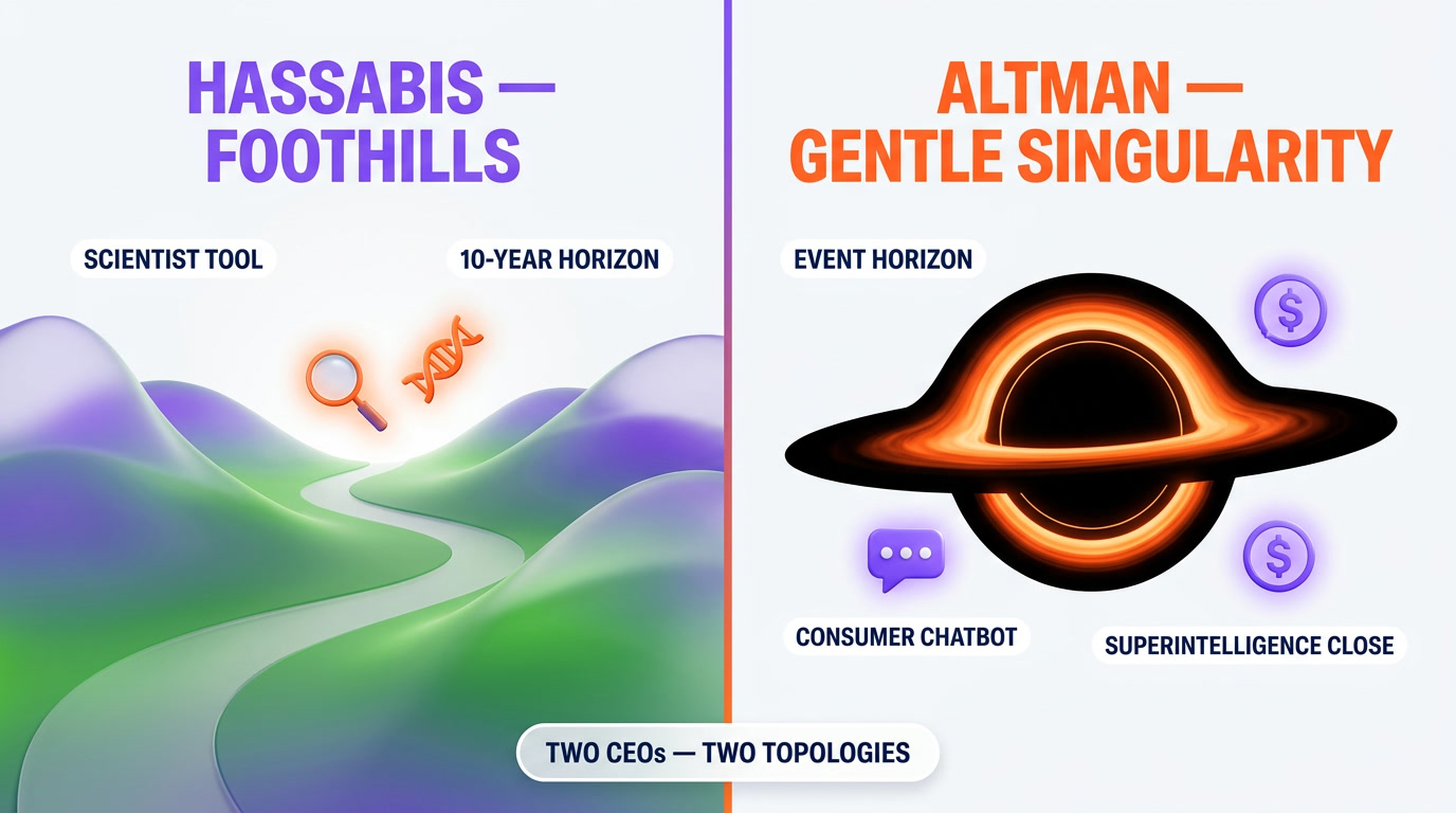 Hassabis vs Altman AI singularity framing science collaborator vs gentle singularity
