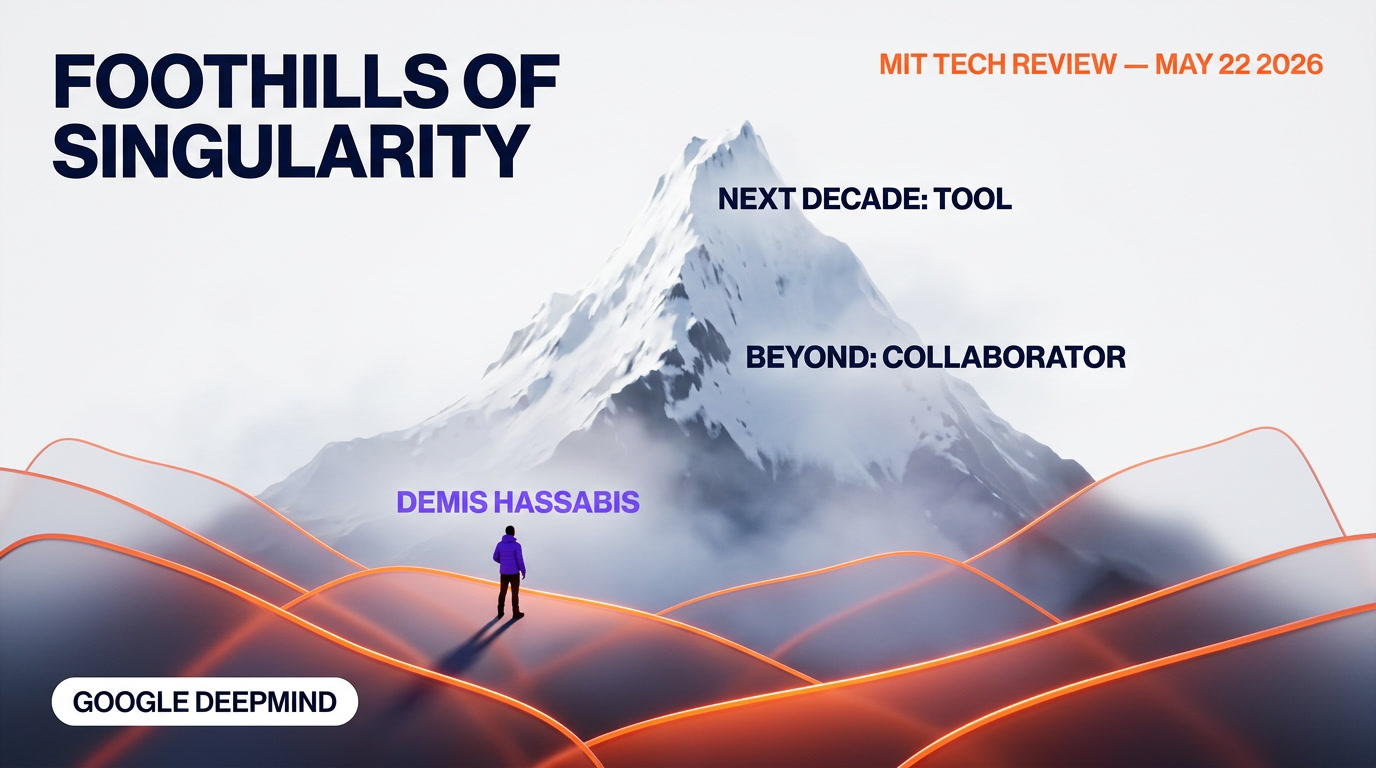 Demis Hassabis foothills of singularity Google DeepMind MIT Tech Review May 2026