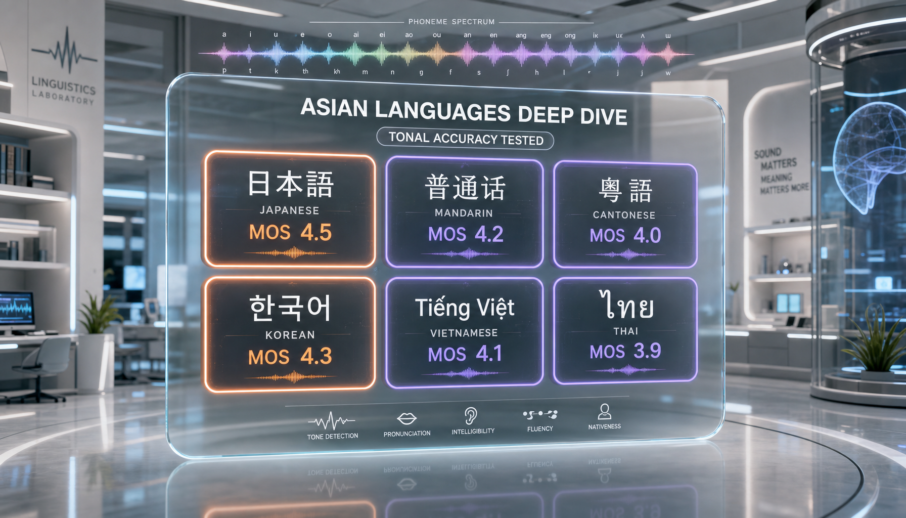 Asian language ElevenLabs v3 quality scores for Japanese Korean Mandarin Hindi Arabic