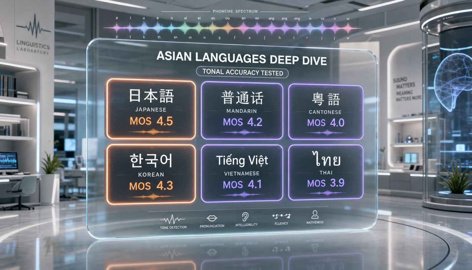 Asian language ElevenLabs v3 quality scores for Japanese Korean Mandarin Hindi Arabic
