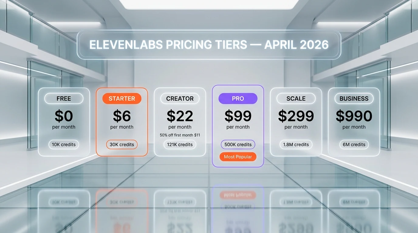 ElevenLabs pricing deep dive 2026 — six tiers visualized with cost-per-minute breakdown