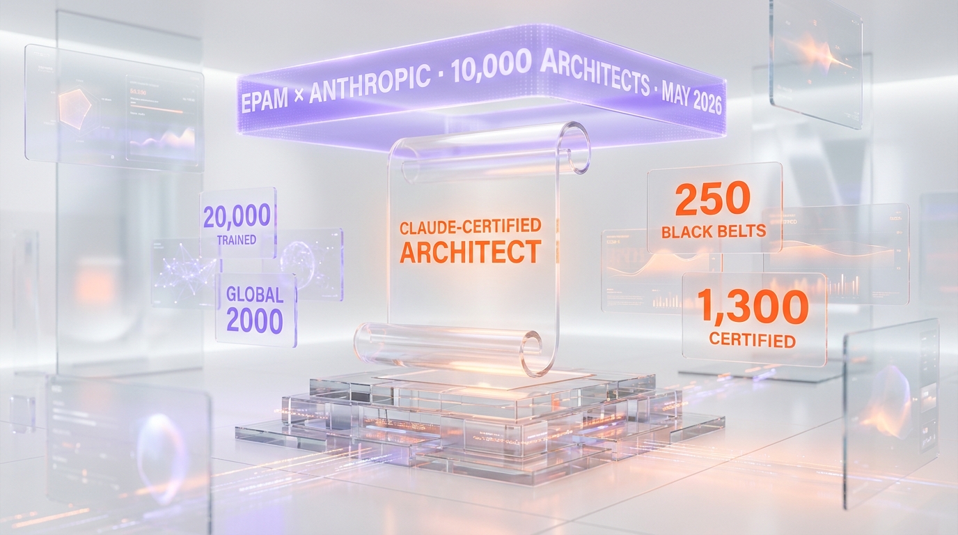 EPAM and Anthropic strategic partnership announced May 6, 2026 — 10,000 Claude-certified architects, 250 Black Belts, 20,000 EPAMers already trained on Claude