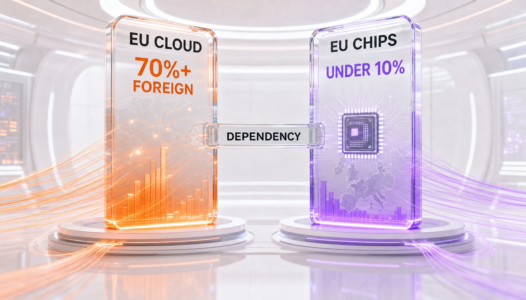 EU technology dependency — US cloud share above 70 percent and EU semiconductor output below 10 percent