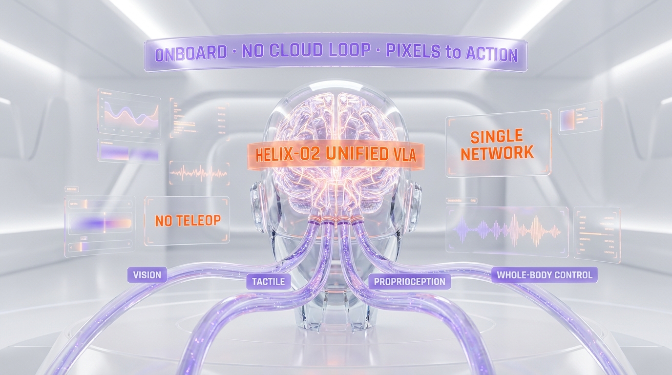 Helix-02 unified vision-language-action architecture — vision, tactile, proprioception, whole-body control fused