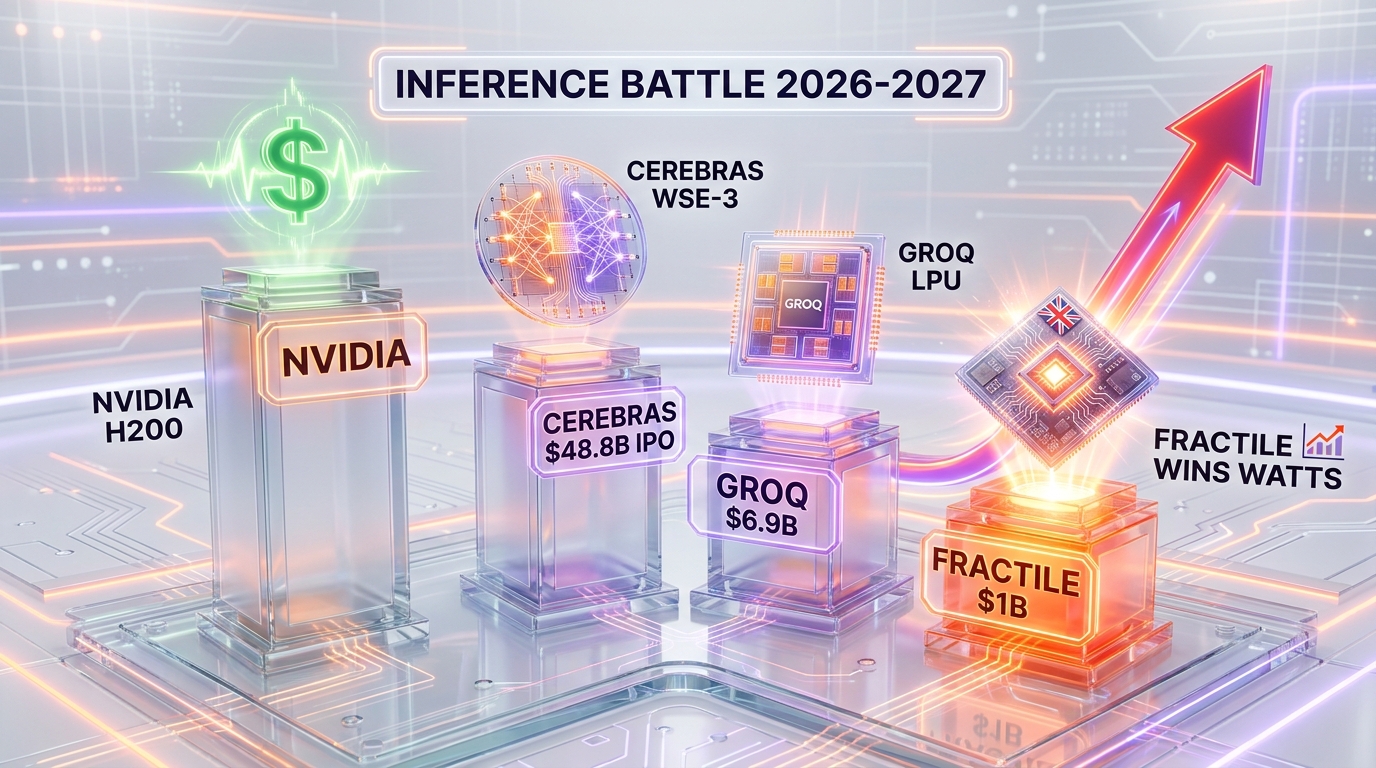 Inference chip competitive arena 2026 — Nvidia H200 Cerebras WSE-3 Groq LPU Fractile UK silicon valuation comparison May 2026