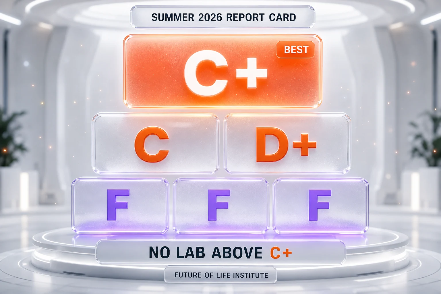 AI Safety Index Summer 2026 report card — Anthropic C+, OpenAI C, Google DeepMind, Meta D+, SpaceXAI F, DeepSeek F, Mistral F