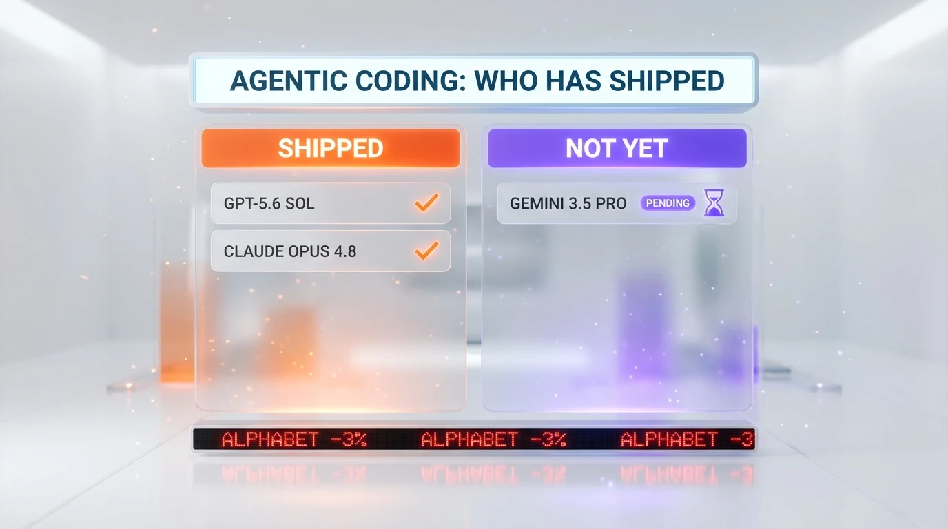 Agentic coding race: GPT-5.6 Sol and Claude Opus 4.8 shipped, Gemini 3.5 Pro pending