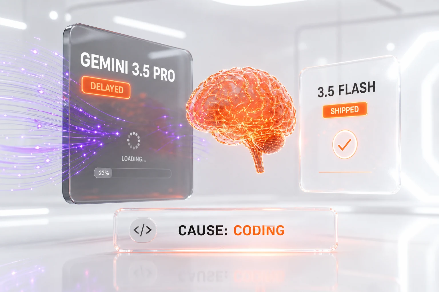 Gemini 3.5 Pro delayed while Gemini 3.5 Flash shipped — editorial illustration