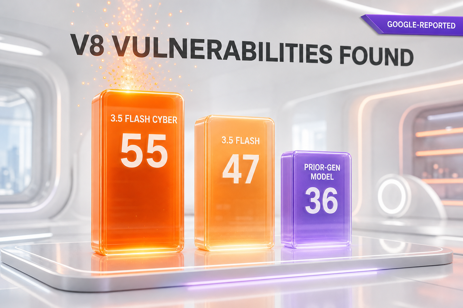 Google-reported internal V8 vulnerability test: Flash Cyber 55, mainline 3.5 Flash 47, prior-generation model 36