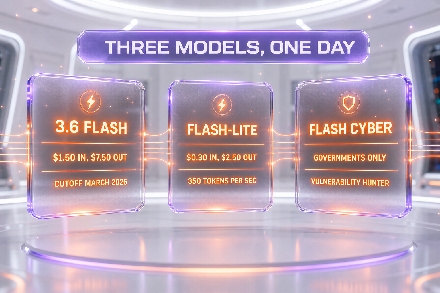 The three Gemini models Google launched July 21 2026: 3.6 Flash pricing and cutoff, Flash-Lite pricing and throughput, Flash Cyber government-only