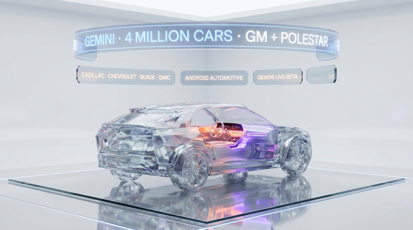Google Gemini AI assistant rolls out to roughly 4 million General Motors vehicles including Cadillac Chevrolet Buick GMC plus Polestar electric vehicles starting late April 2026 replacing Google Assistant