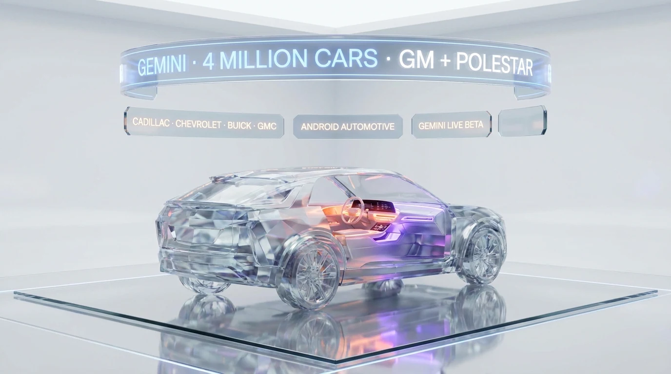 Google Gemini AI assistant rolls out to roughly 4 million General Motors vehicles including Cadillac Chevrolet Buick GMC plus Polestar electric vehicles starting late April 2026 replacing Google Assistant