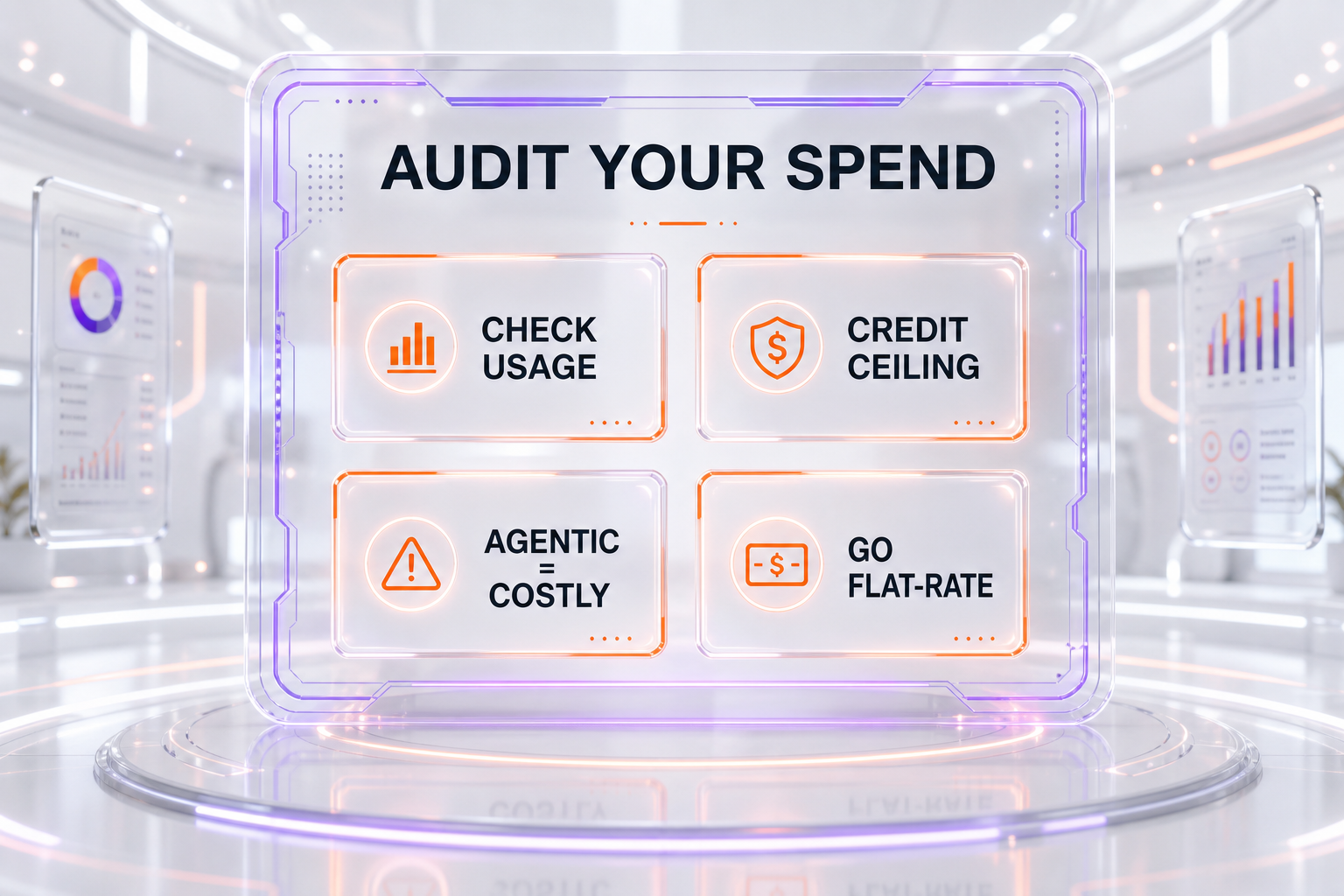 Checklist infographic for auditing GitHub Copilot AI Credits spend, covering agent session count, model selection, context size, and budget alerts