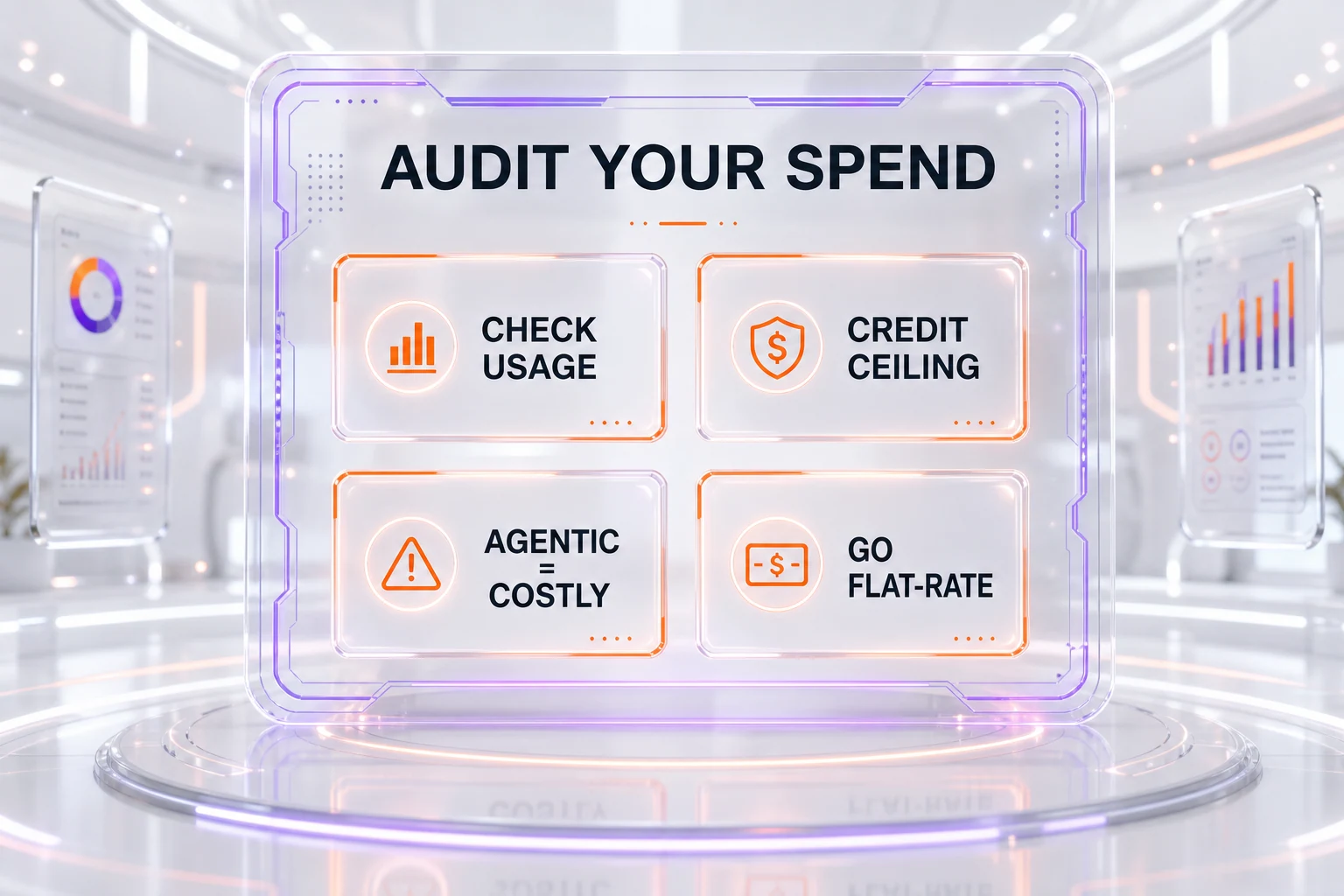 Checklist infographic for auditing GitHub Copilot AI Credits spend, covering agent session count, model selection, context size, and budget alerts