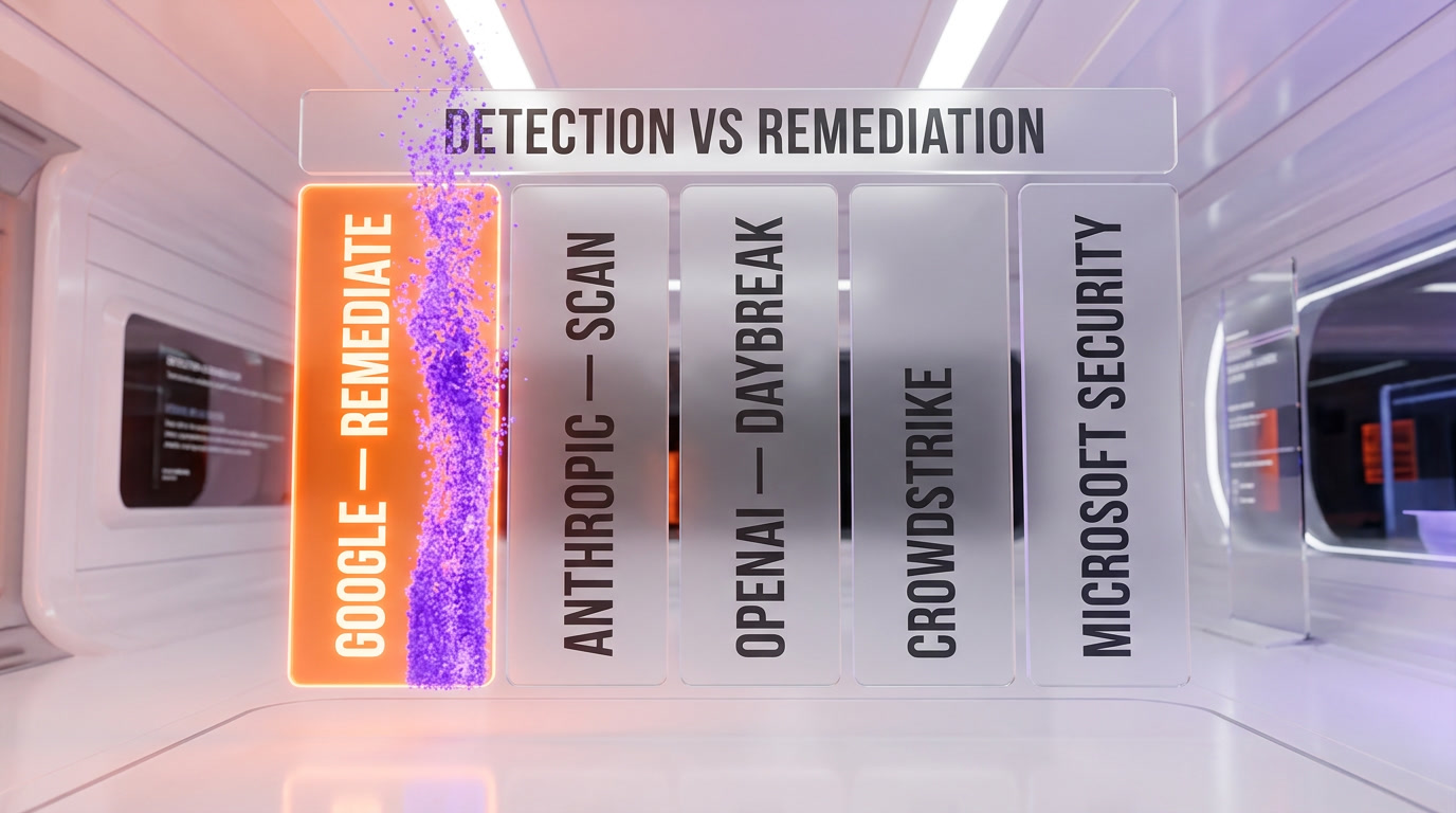 Competitive landscape — Google AI Threat Defense remediation vs Anthropic, OpenAI, CrowdStrike, Microsoft Security detection focus