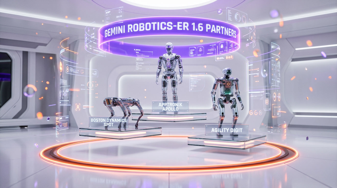 Gemini Robotics-ER 1.6 partners — Boston Dynamics Spot and Atlas, Apptronik Apollo, Agility Digit, Google DeepMind ecosystem