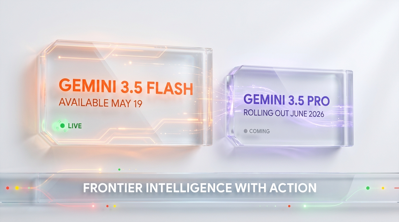 Gemini 3.5 Flash available May 19 2026 versus Gemini 3.5 Pro coming June 2026 — frontier intelligence with action