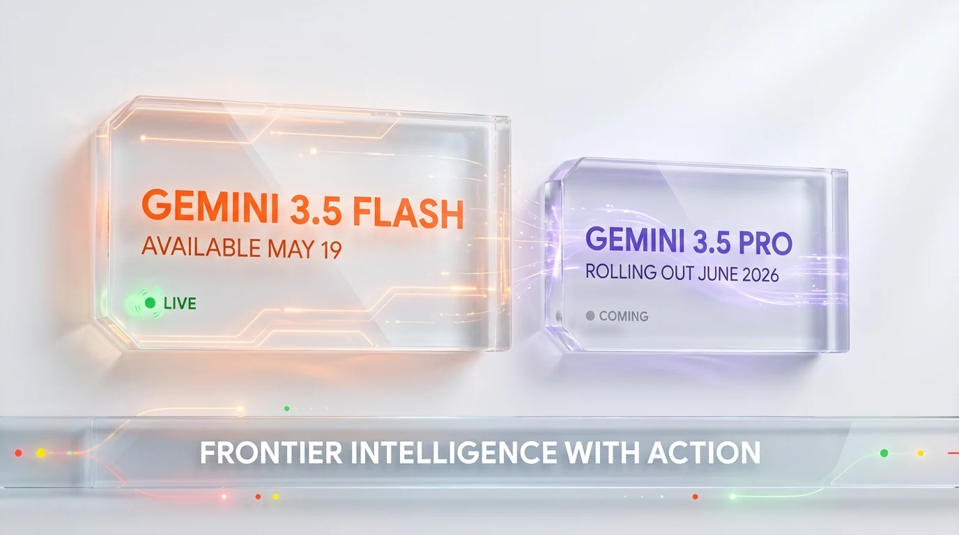 Gemini 3.5 Flash available May 19 2026 versus Gemini 3.5 Pro coming June 2026 — frontier intelligence with action