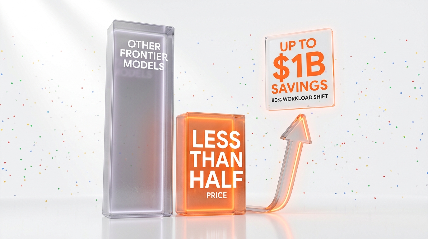 Gemini 3.5 Flash less than half the price of comparable frontier models — up to one billion dollars in annual savings if eighty percent of workloads shift