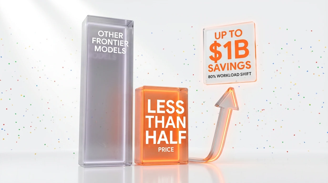 Gemini 3.5 Flash less than half the price of comparable frontier models — up to one billion dollars in annual savings if eighty percent of workloads shift