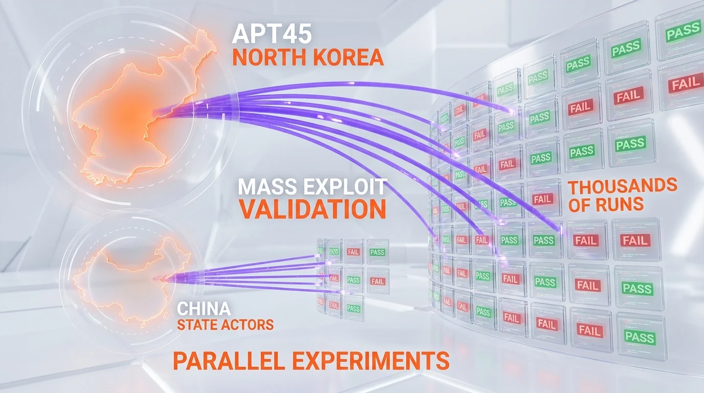 APT45 North Korea mass exploit validation AI thousands of runs, Chinese state actors parallel experiments, GTIG May 2026