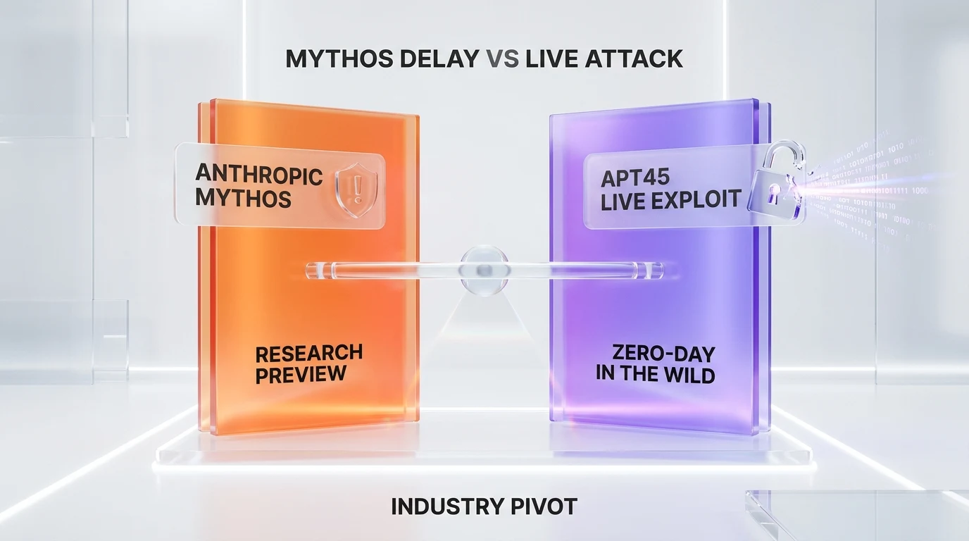 Anthropic Mythos delay April 2026 versus APT45 live exploit May 11 2026, defense versus offense five week gap