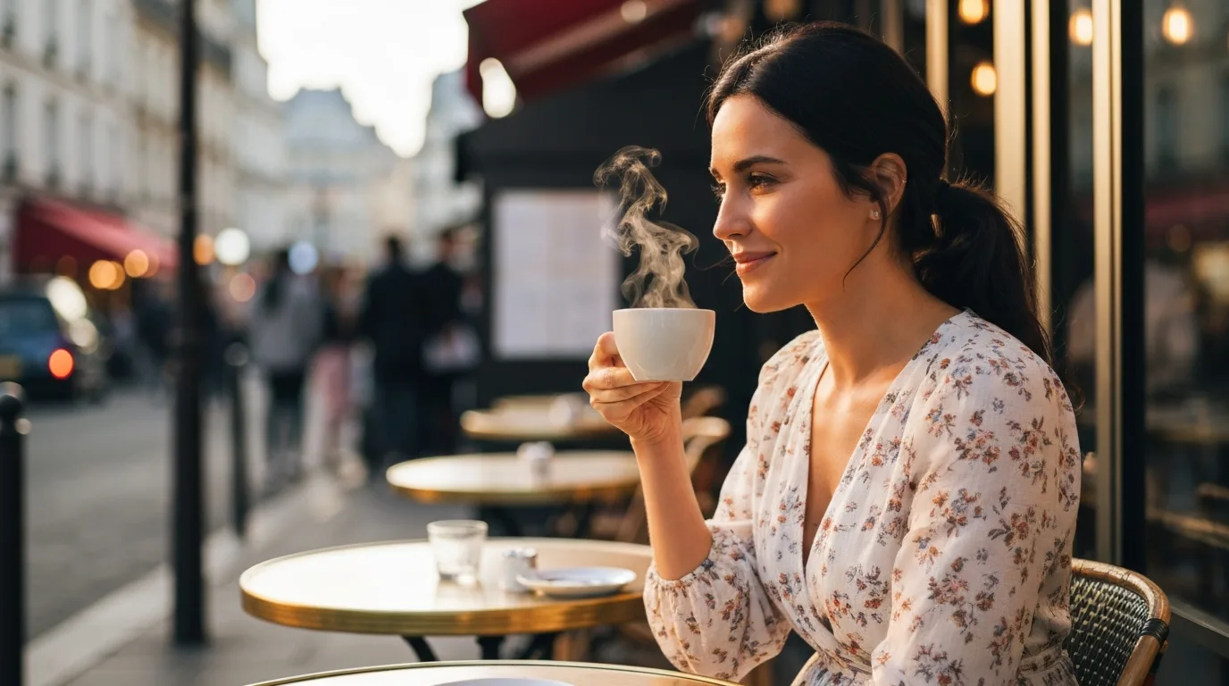 Imagen 4 Fast AI generated image — cheapest at $0.02, good quality but changed outfit to floral dress, Parisian cafe setting