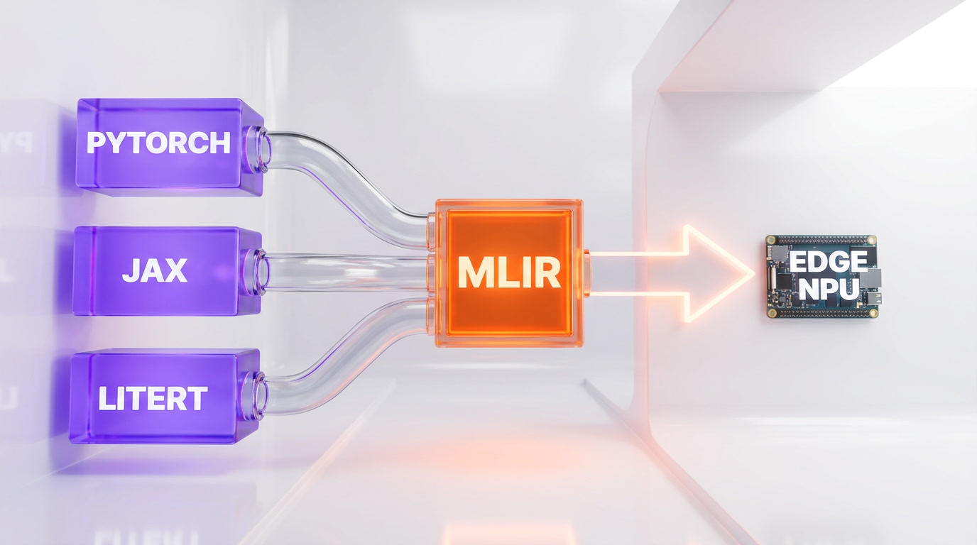 The Torq MLIR toolchain compiling PyTorch, JAX and LiteRT models down to an edge NPU