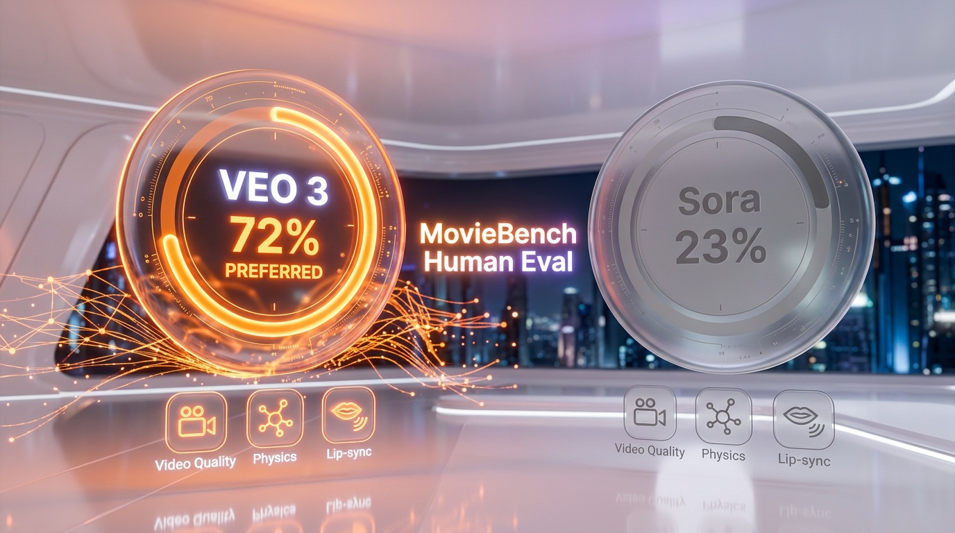 MovieBench Results — Veo 3 72% vs Sora 23% Human Preference