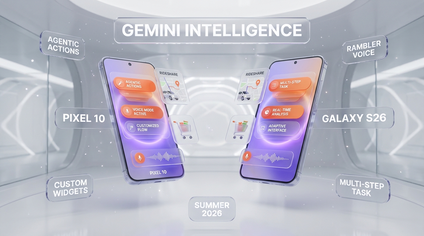 Gemini Intelligence rolling to Pixel 10 and Galaxy S26 this summer with agentic actions, Rambler voice typing, and custom widgets