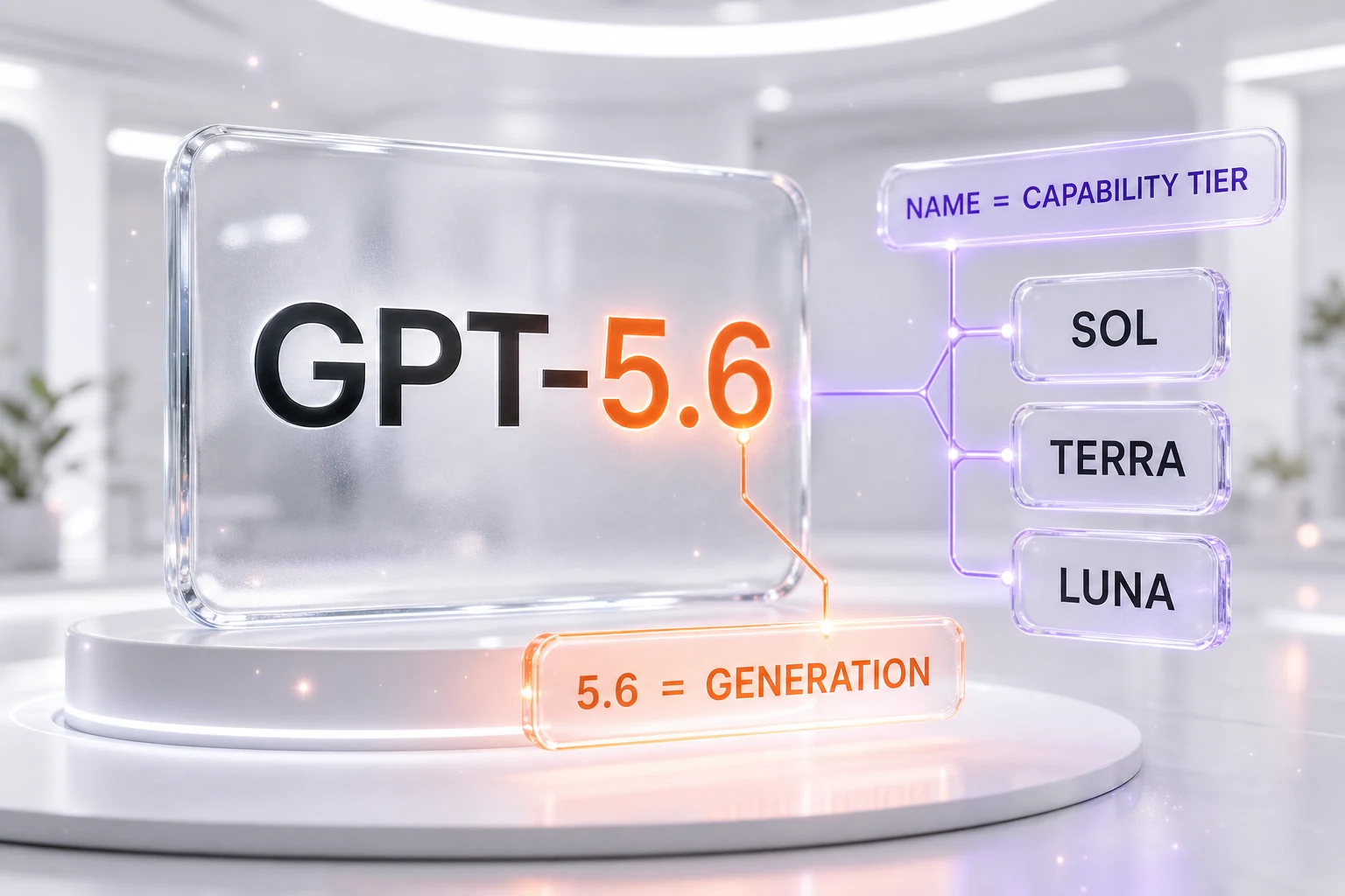 The GPT-5.6 naming system — the number is the generation, the tier name Sol Terra Luna is a durable capability level