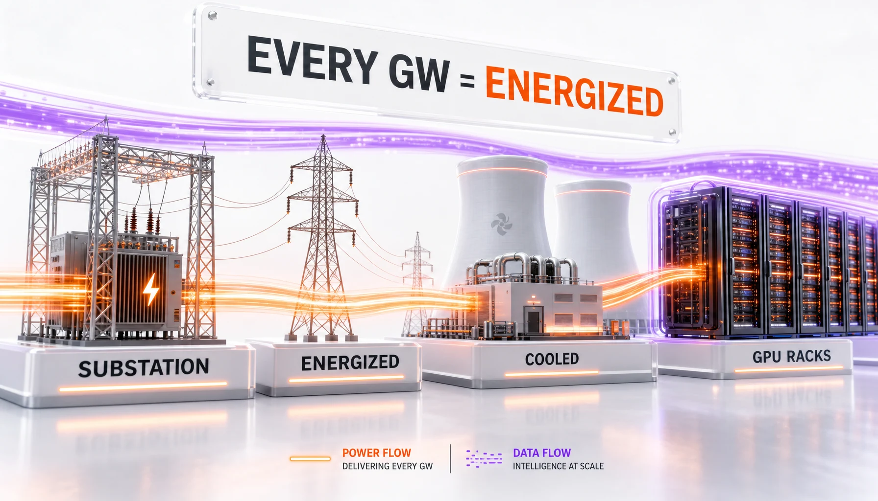 AI infrastructure and energy convergence — substation to GPU rack power chain