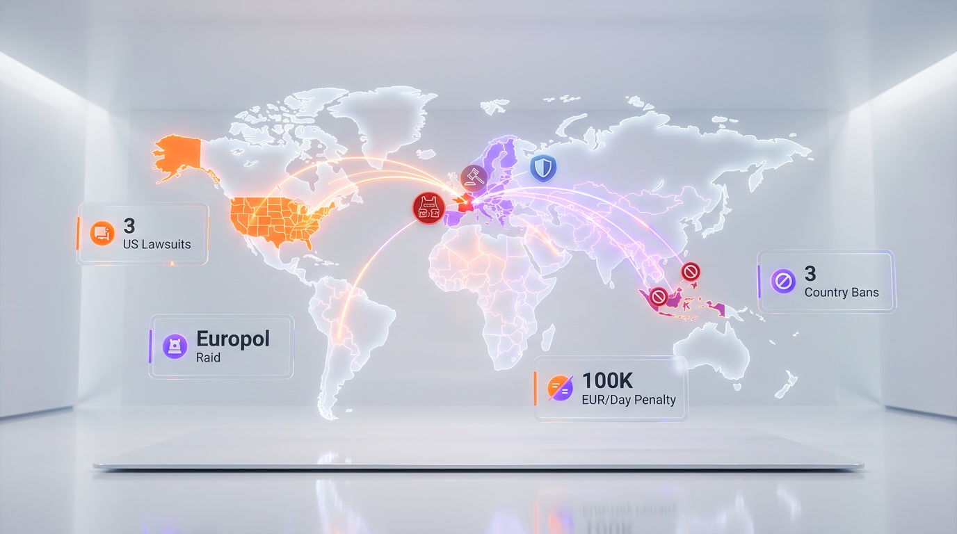 Global map showing countries and jurisdictions that have taken legal action against xAI Grok over deepfakes