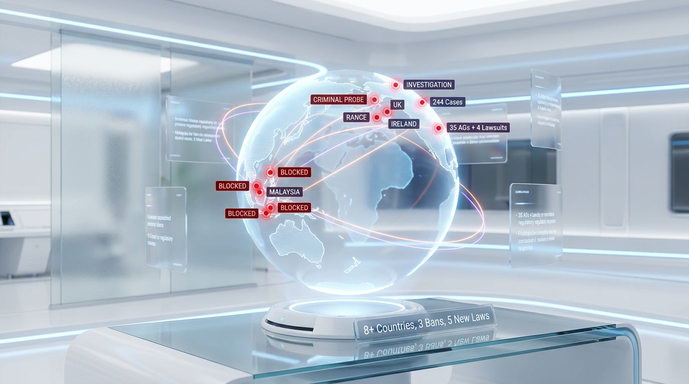 Map showing countries and regulators that took action against Grok deepfakes in 2026