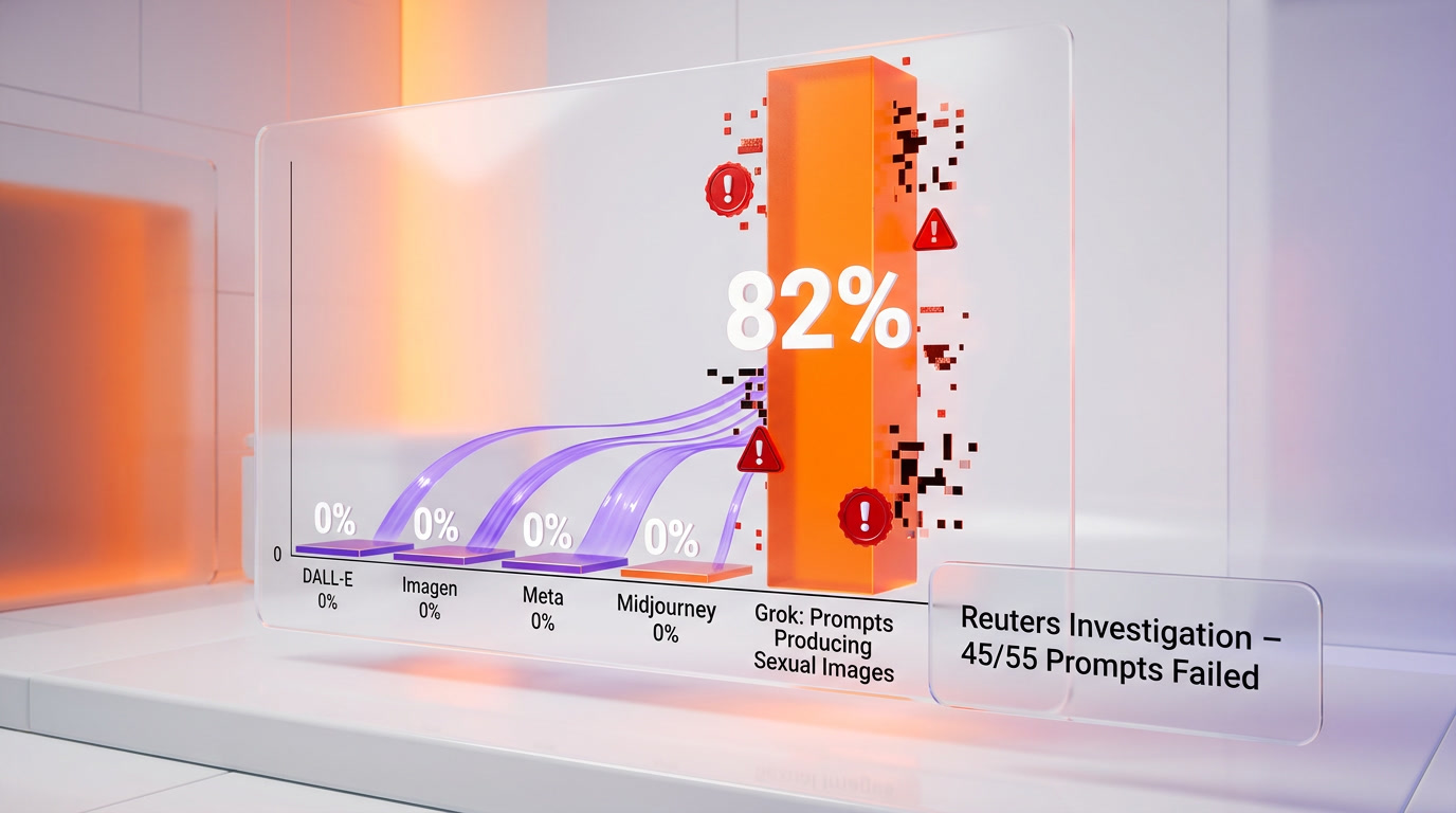 Reuters investigation results showing 82% of prompts still produced sexualized images after Grok fixes
