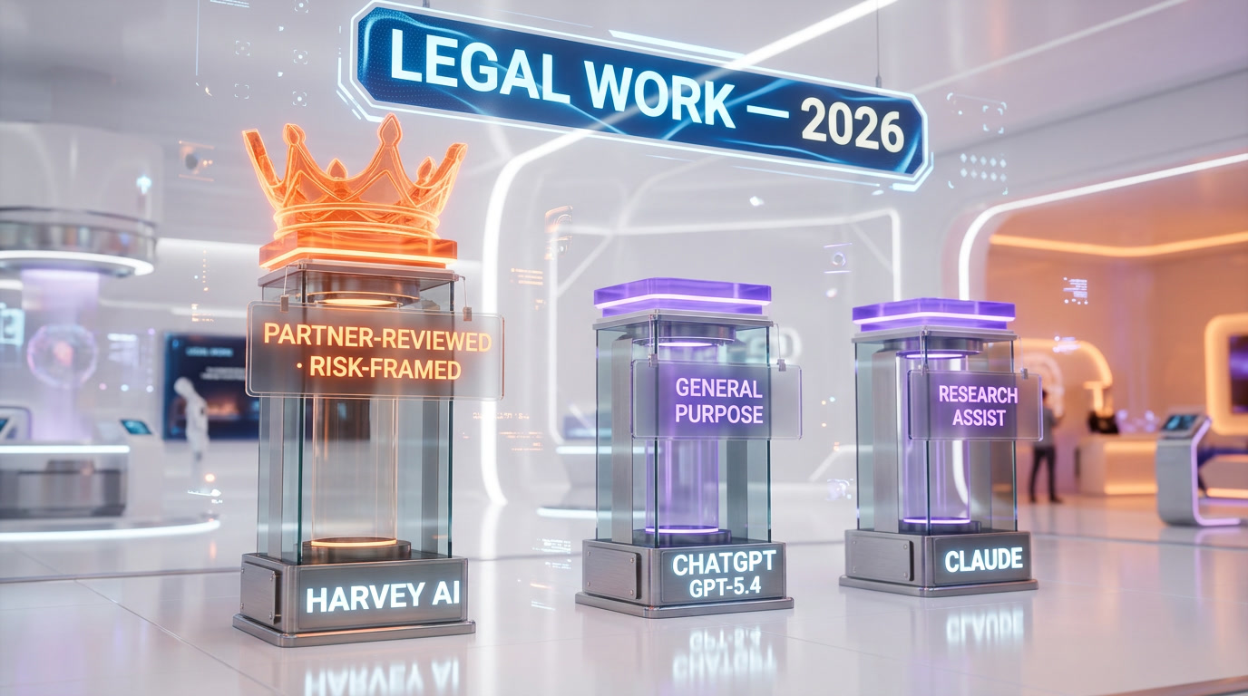 Harvey AI vs ChatGPT GPT-5.4 vs Claude comparison for legal work — citation accuracy, jurisdictional awareness, and risk framing